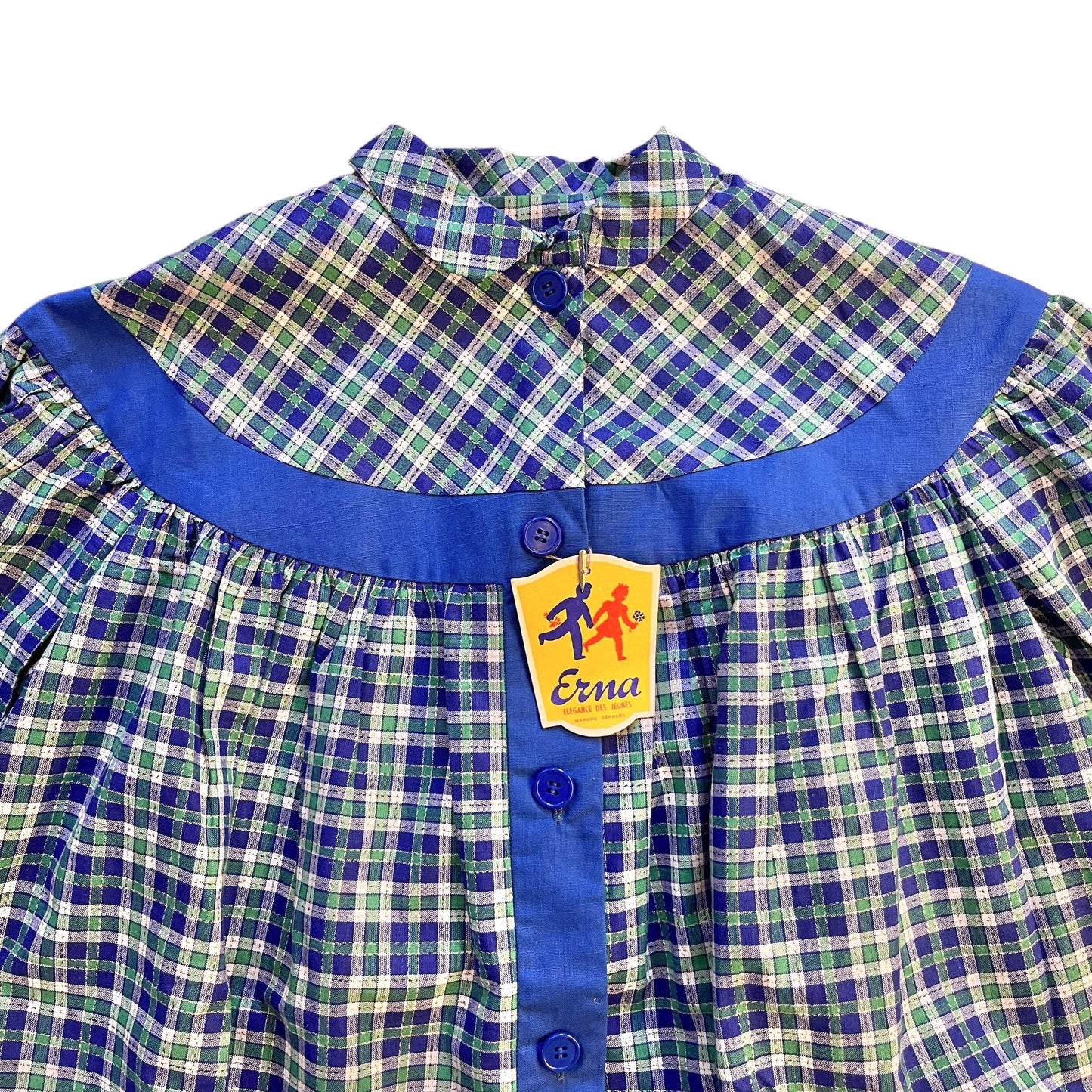 Vintage 1960s Checkered Blue Tunic / 10-12 Years