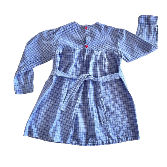 1960s Check Blue Cotton School Dress / Apron / 3-4Y