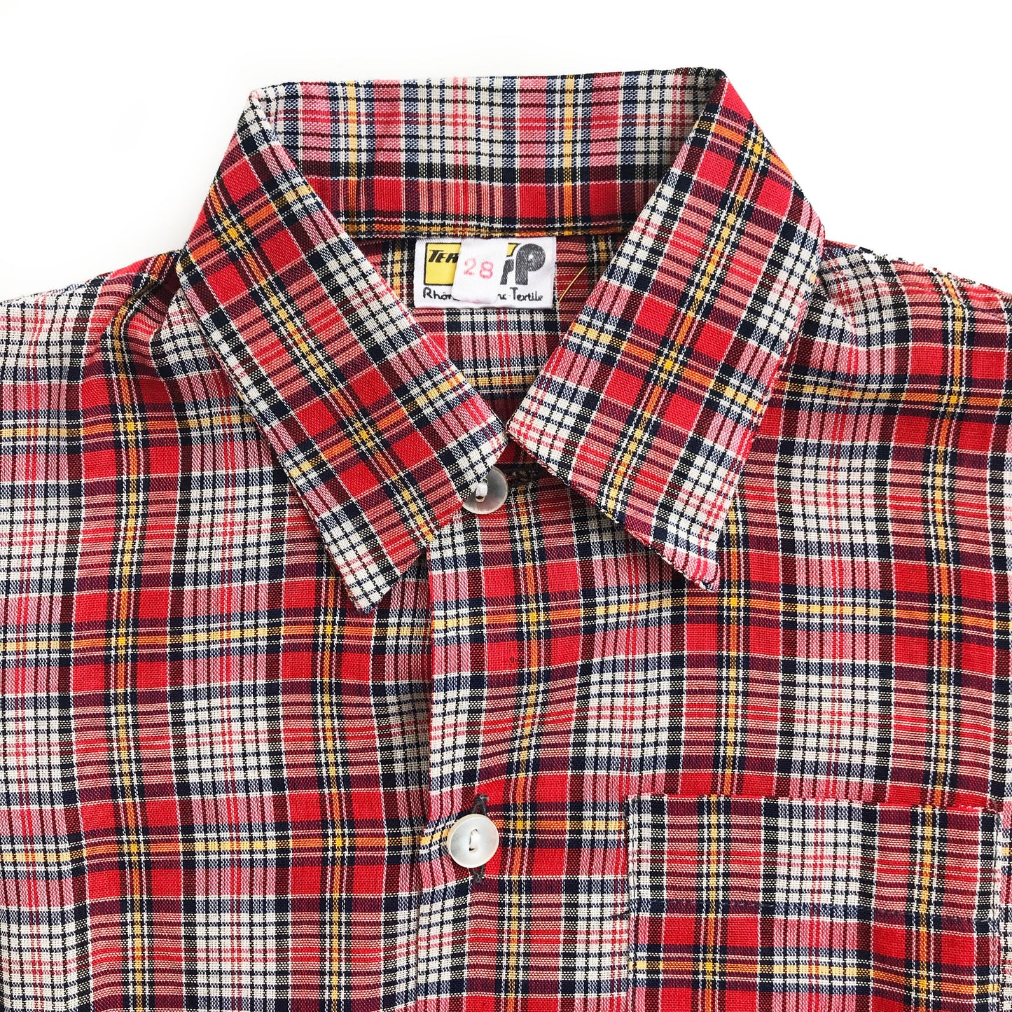 70's Short Sleeve Red Check Shirt French stock 2-3 Y