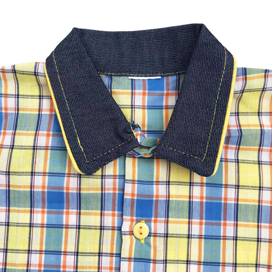 Vintage 70's Yellow / Blue Check Shirt French Stock 2-3Y