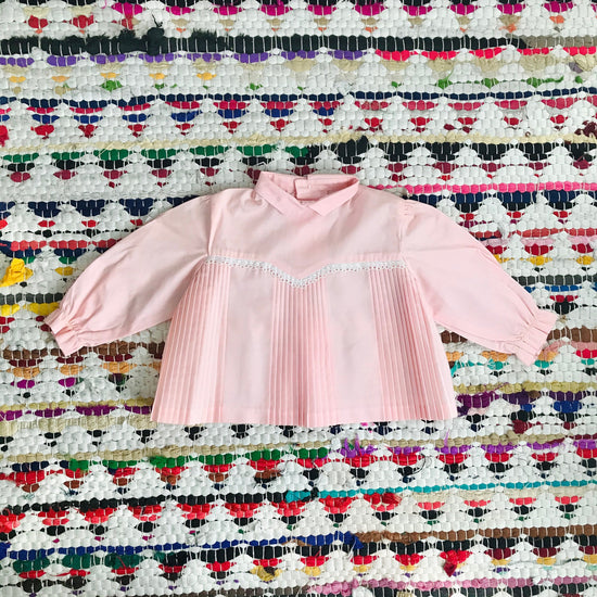 60's Pink Pleated Long Sleeve Blouse/Shirt  6-9 Months