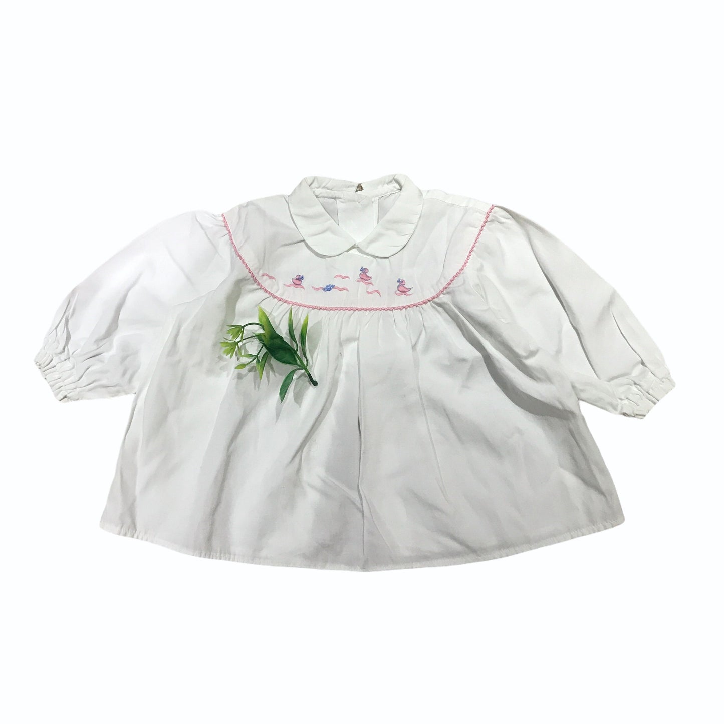 Vintage 60's White "Ducklings" Embroidered Long Sleeve Top / Shirt / Blouse  6-9 Months