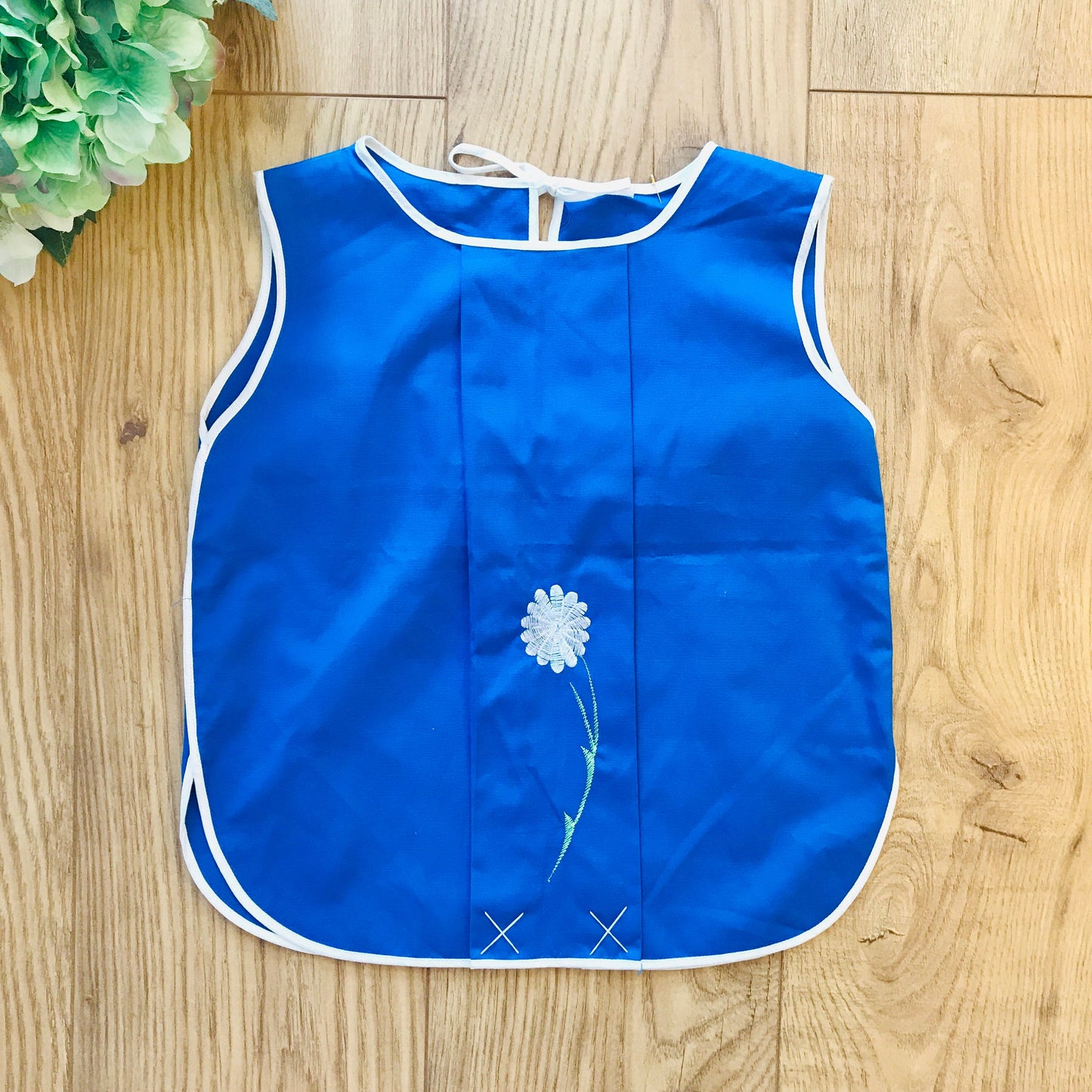Vintage 70's Blue Embroidered Apron / Bib  French Made 3-4Y