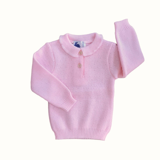 Vintage 70s Pink Knitted Jumper French Made  6-9 Months