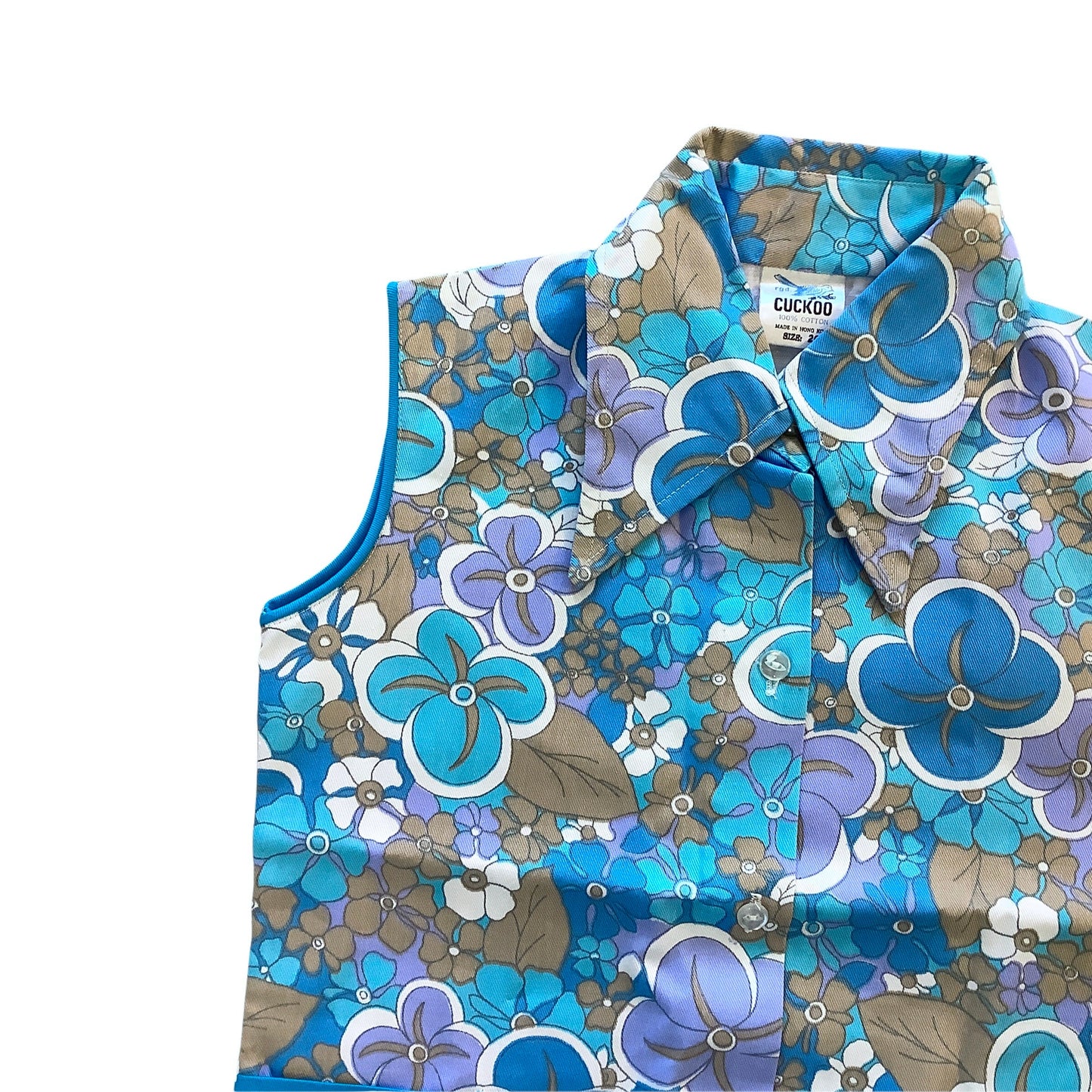 Vintage 60s Blue Floral Mod Tunic / Top / Shirt  6-8Y