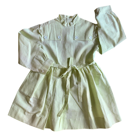 French Vintage 1960's Lime Green Thinstripes Dress/Blouse / 6-8Y