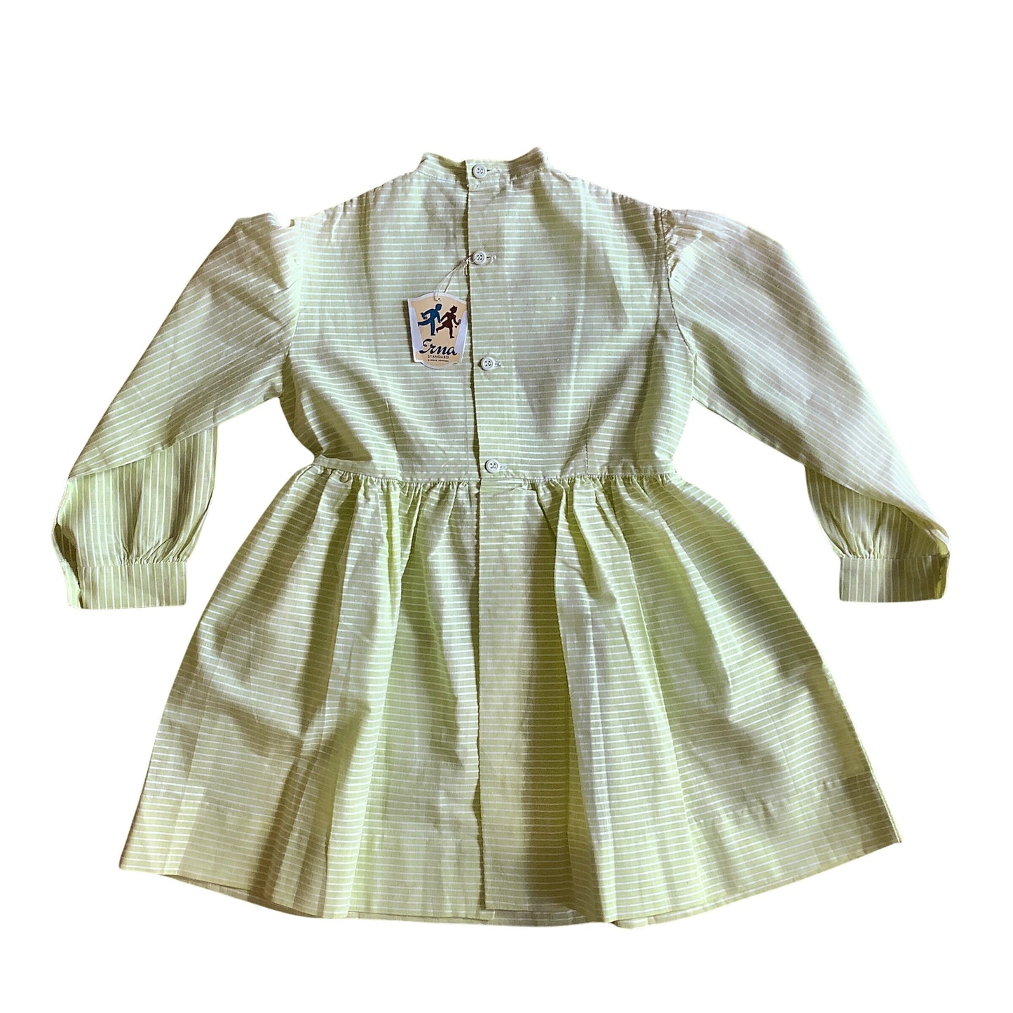 French Vintage 1960's Lime Green Thinstripes Dress/Blouse / 6-8Y