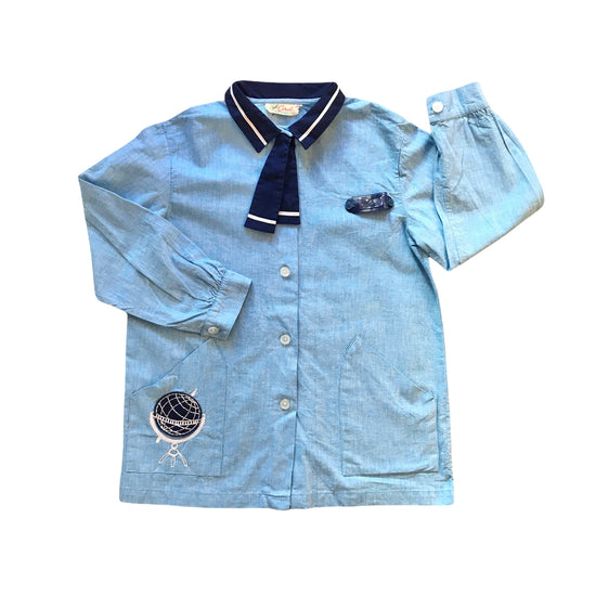 French Vintage 1960s Blue Nautical Over Shirt / Blouse  6-8Y