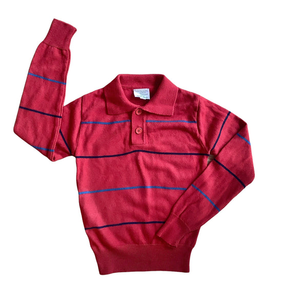 Vintage 1970's Dark Red Knitted Polo / Jumper / 5-6Yrs