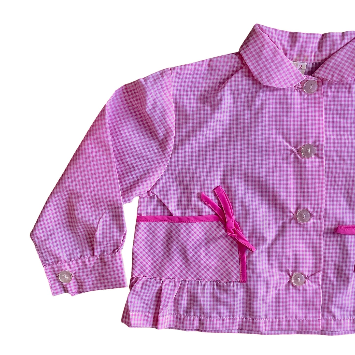 Vintage 1960s  Pink Gingham Baby / Toddler Apron  / Blouse 18-24M