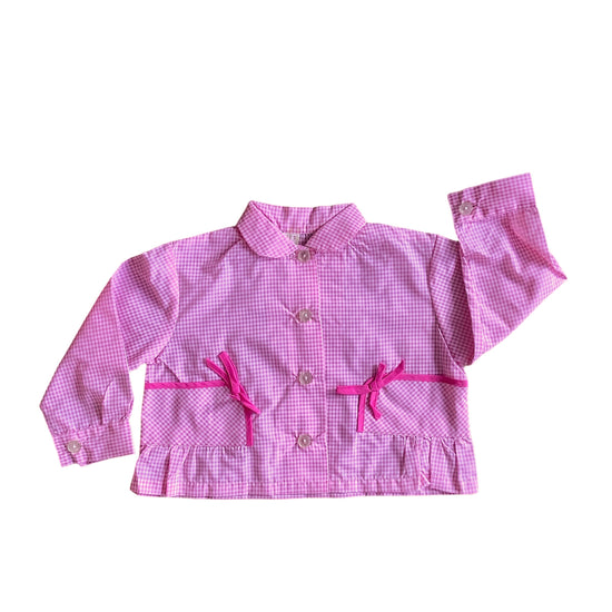 1960s Pink Gingham Baby / Toddler Apron / Blouse 3-4Y