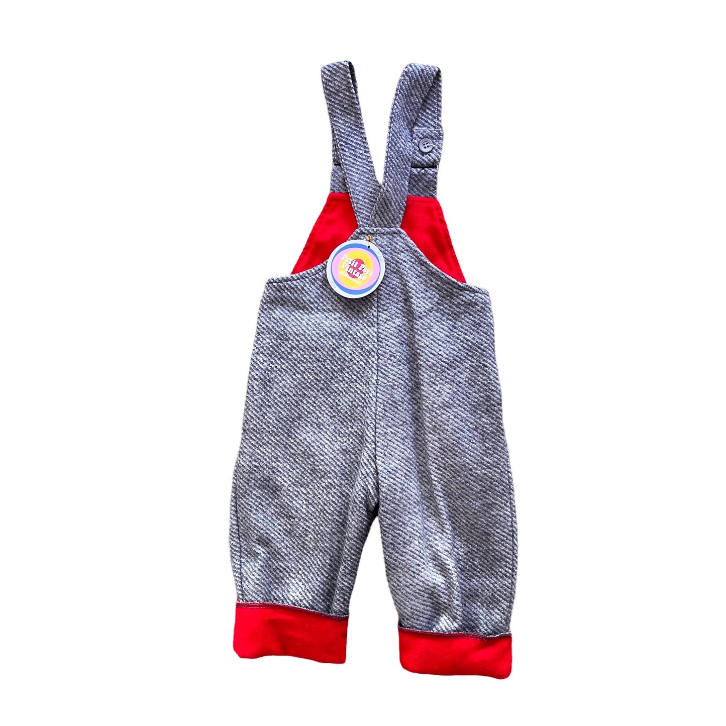 Vintage 1970s Grey / Red Dungarees 9-12 Months