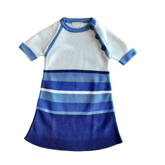 Vintage 70's Blue Knitted Striped  Dress 0-3 Months