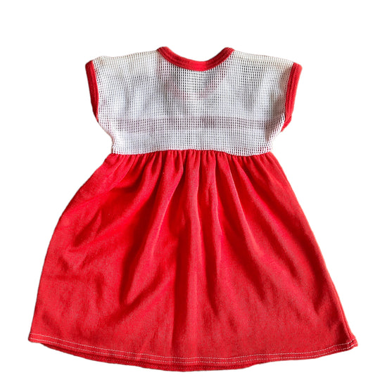 1970s Red / White Dress / 0-3 Months