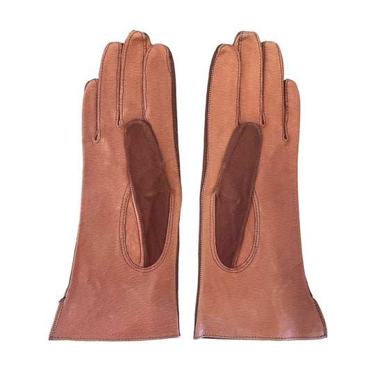Vintage Delicate 70s Brown Suede Gloves 6-8Y