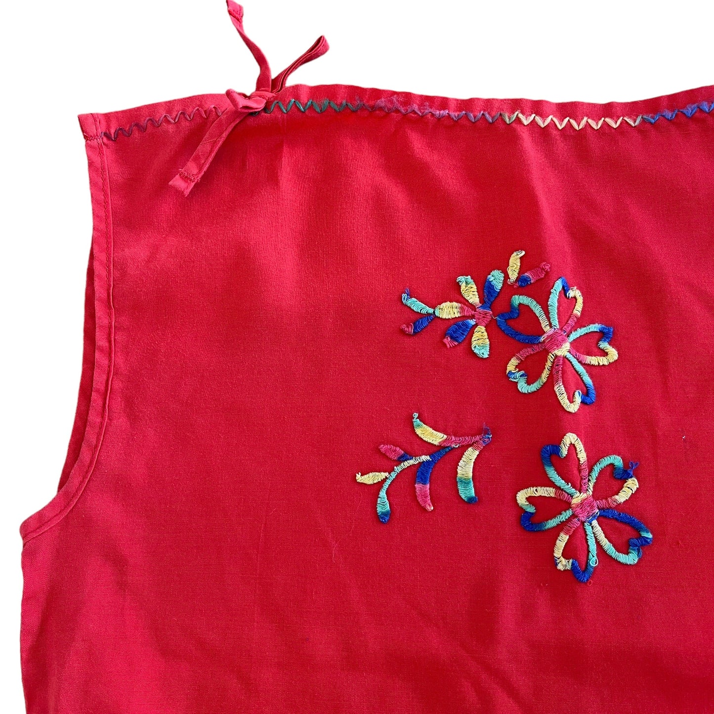 Vintage 1970s Red Boho Folk Embroidered Top 10-12 Years