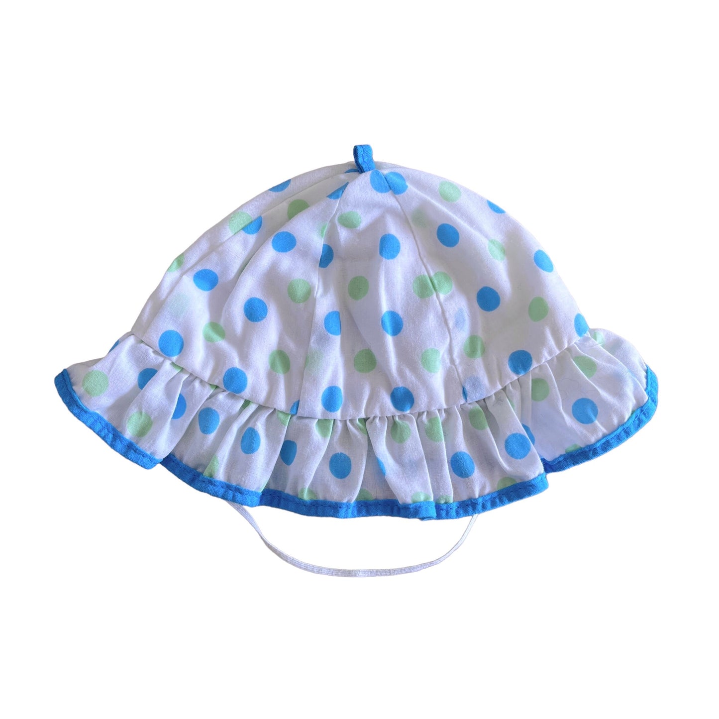 Vintage 70s Blue Dots Baby Cotton Sun Hat 0-6Months