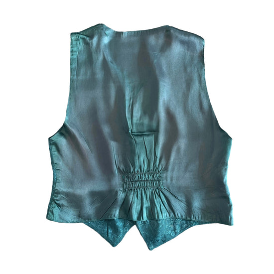 Vintage 1970's Silky Green Waistcoat French Made 6-8Y