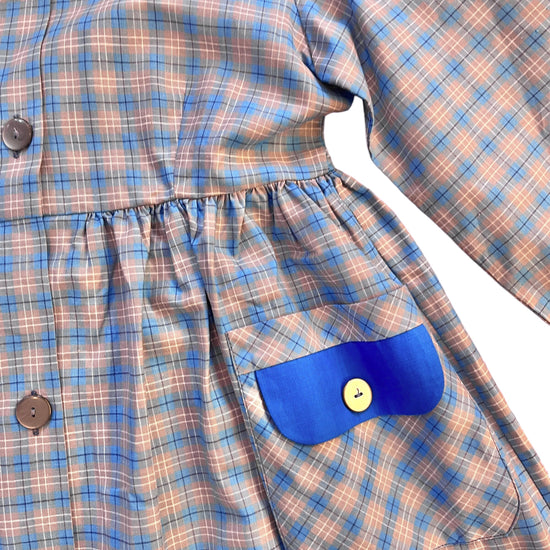 60's Blue Checked Peter Pan Collar Blouse / Dress 6-8 Years