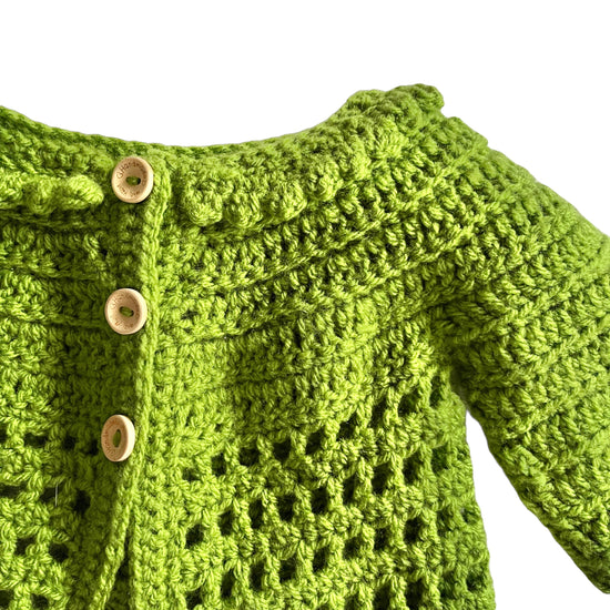 Vintage Green Crochet Knitted Cardigan 3-6 Months