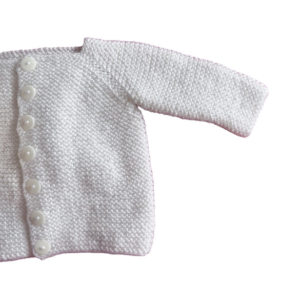 Vintage Knitted White Cardigan Newborn / 0-3 Months
