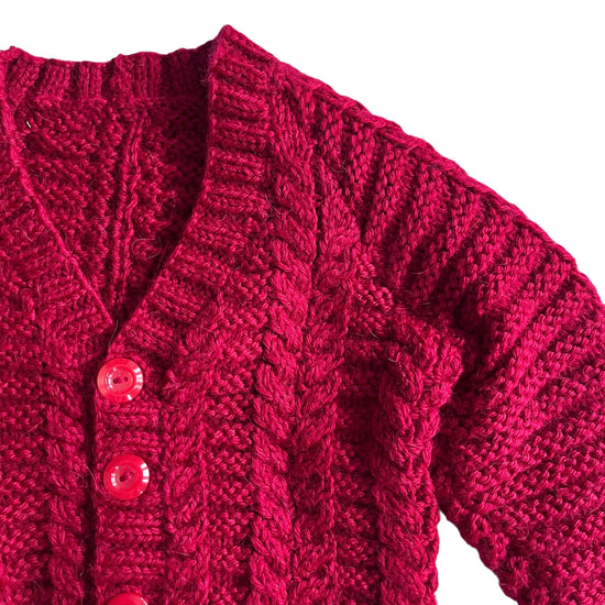 Vintage Knitted Dark Red Cardigan / 12-18M