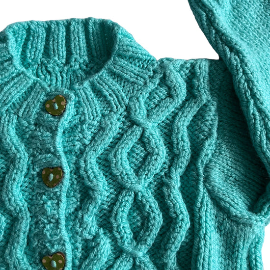 Vintage Knitted Green Cable Knit Cardigan / 18-24M