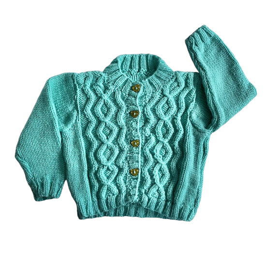Vintage Knitted Green Cable Knit Cardigan / 18-24M