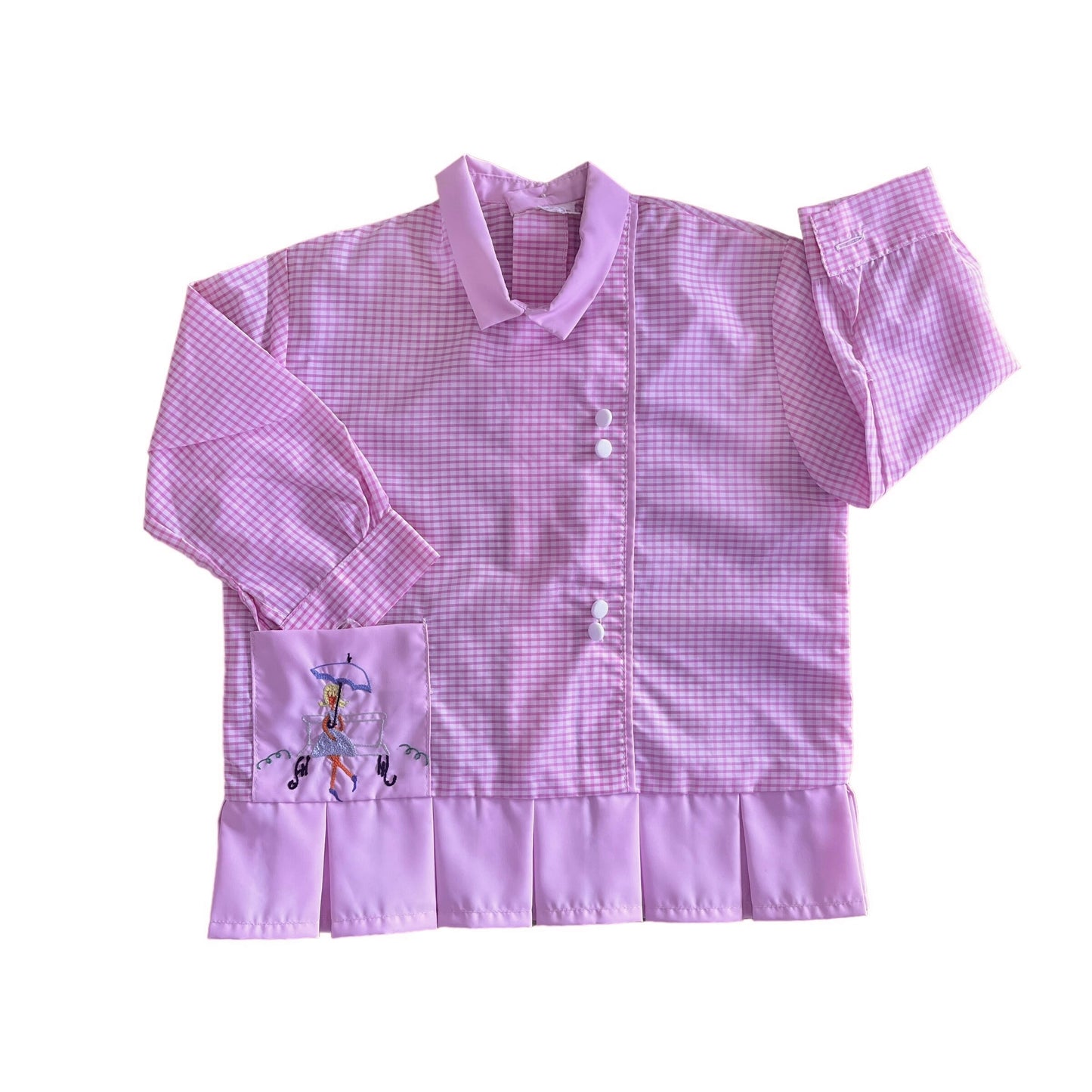 1960s Pink Toddler Nylon Embroidered Dress / Blouse / 12-18 Months