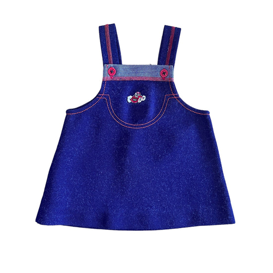 1970s Navy Pinafore Baby Dress / 6-9 Months