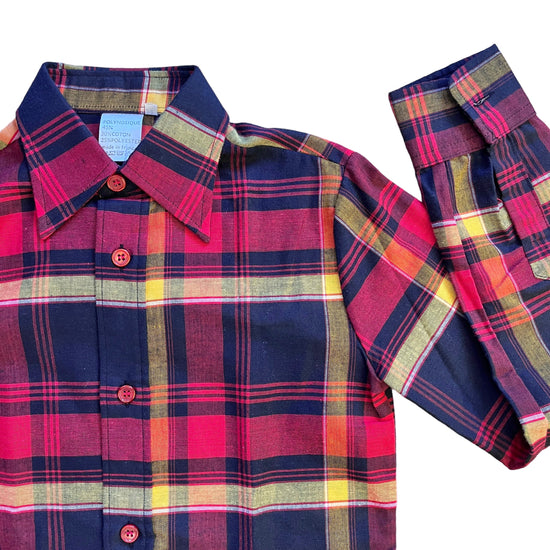 Vintage 1970s Black / Red Check Shirt 10-12 Years