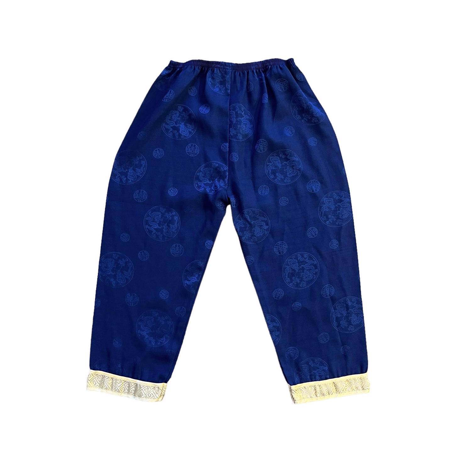 70s Navy Chinese Silky Bottoms / 6-8Y