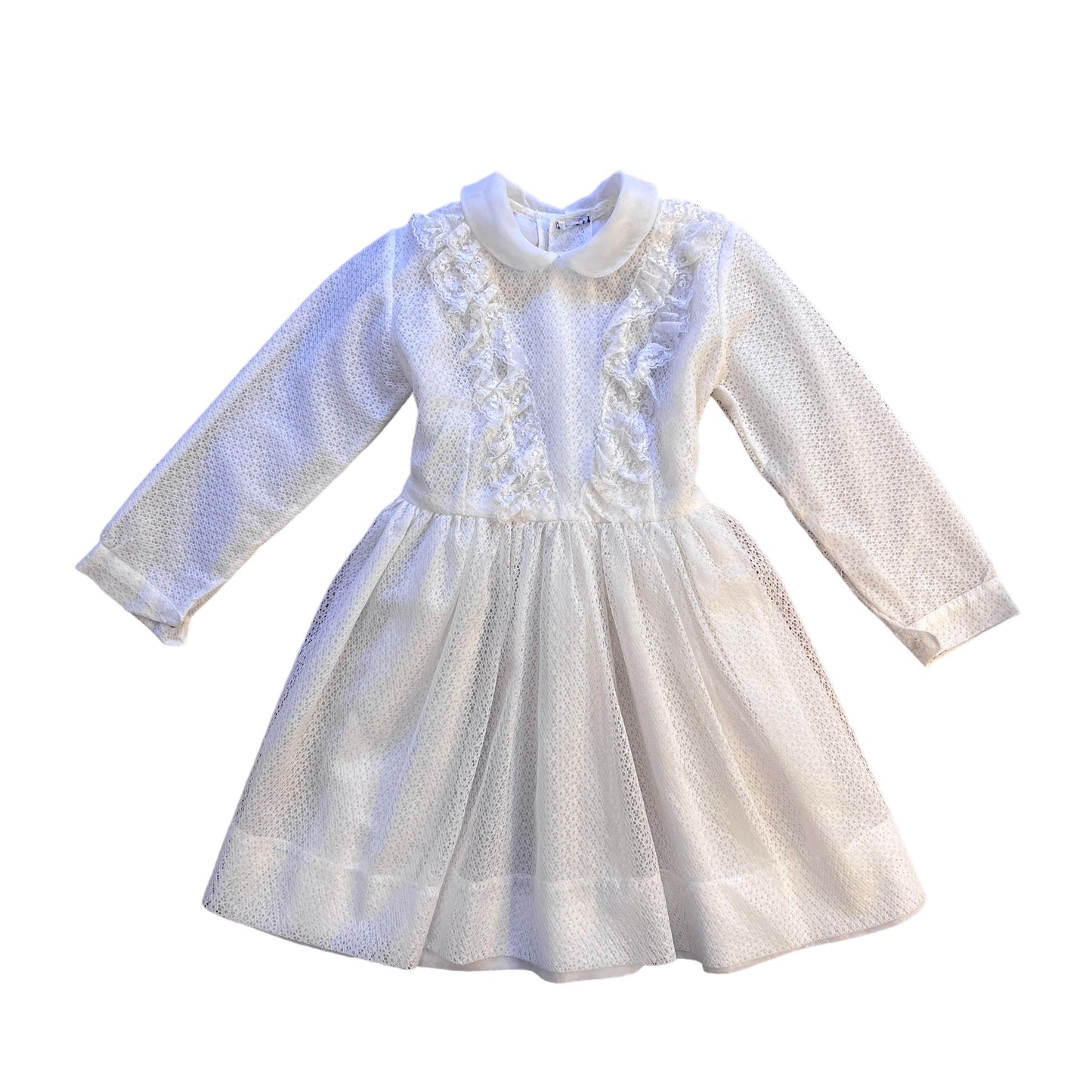 1960s White Sheer Lace Dress / 6-8Y