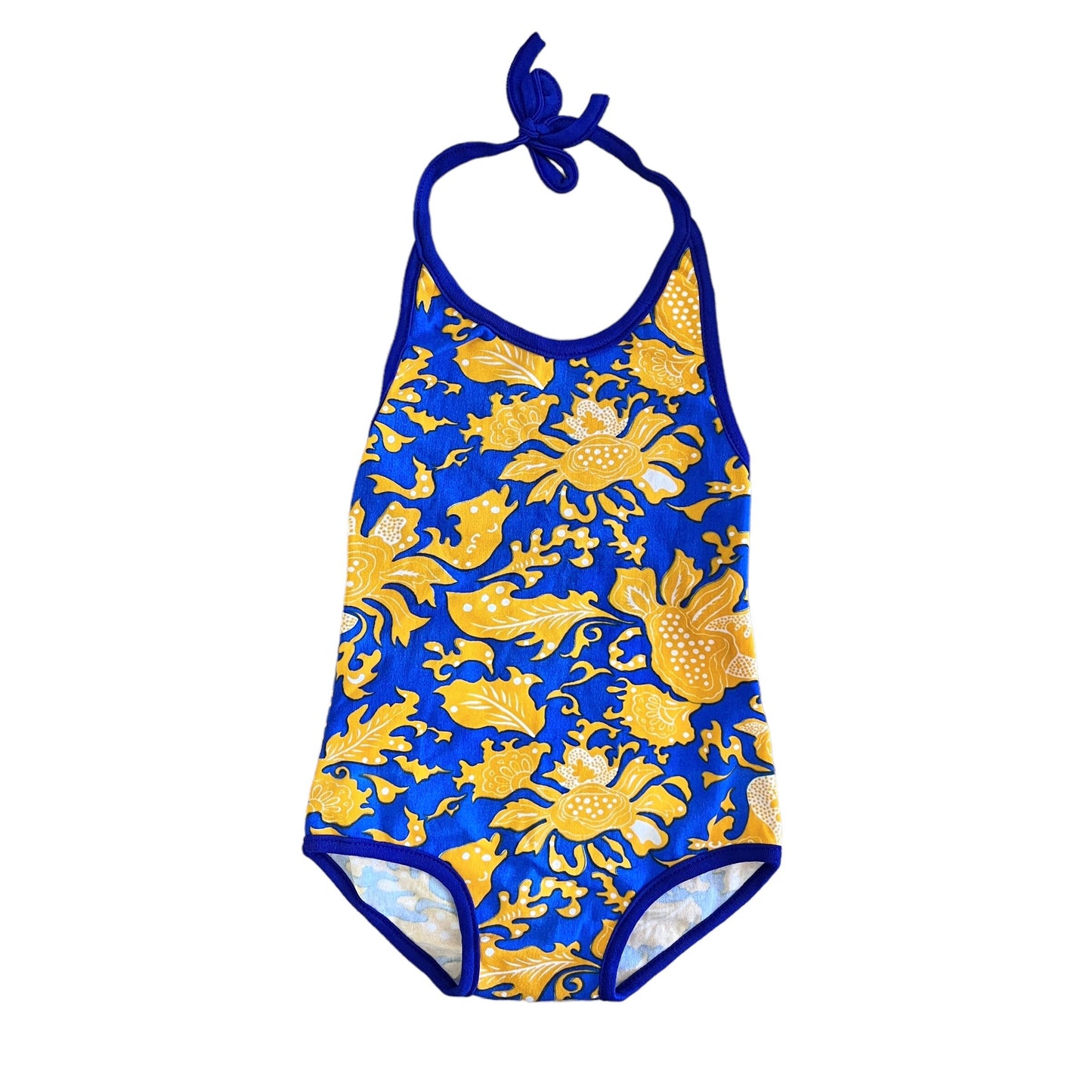70's Blue / Yellow Printed Swimming Suit / 5-6Y and 6-8Y
