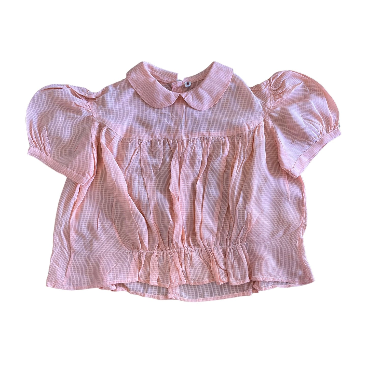 1950's Sheer Peach Peter Pan Collar Cropped Top / 4-5Y