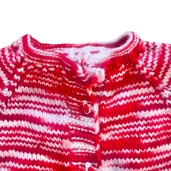 1970's Knitted White / Red Cardigan / 3-4Y