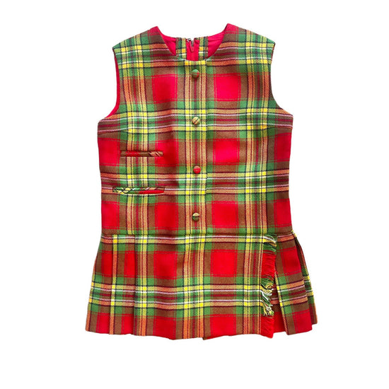 1960's Red / Green Tartan Dress / 3-4Y