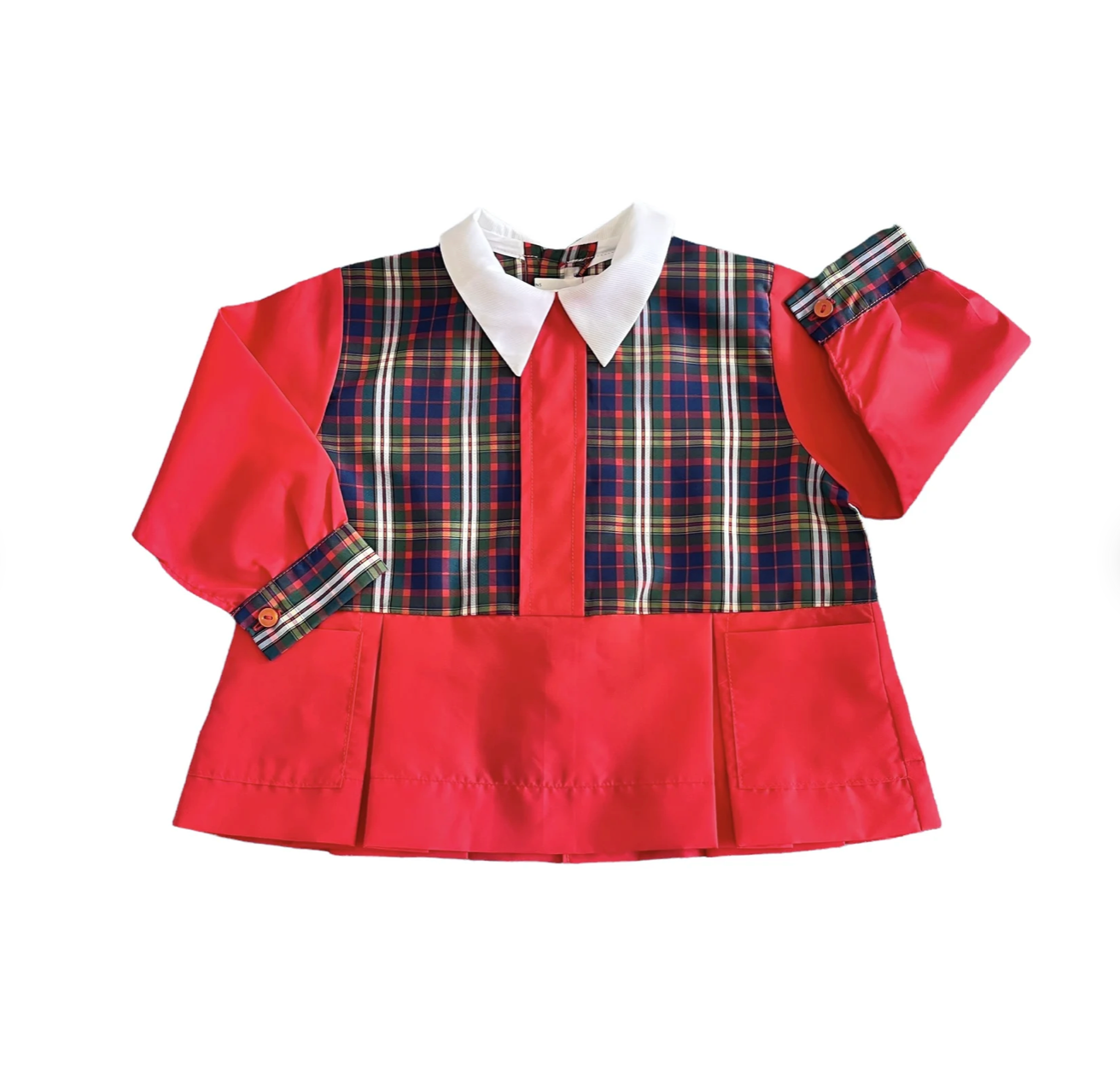 Vintage 60s Red Tartan Nylon Blouse/Apron  / 6-9 Months