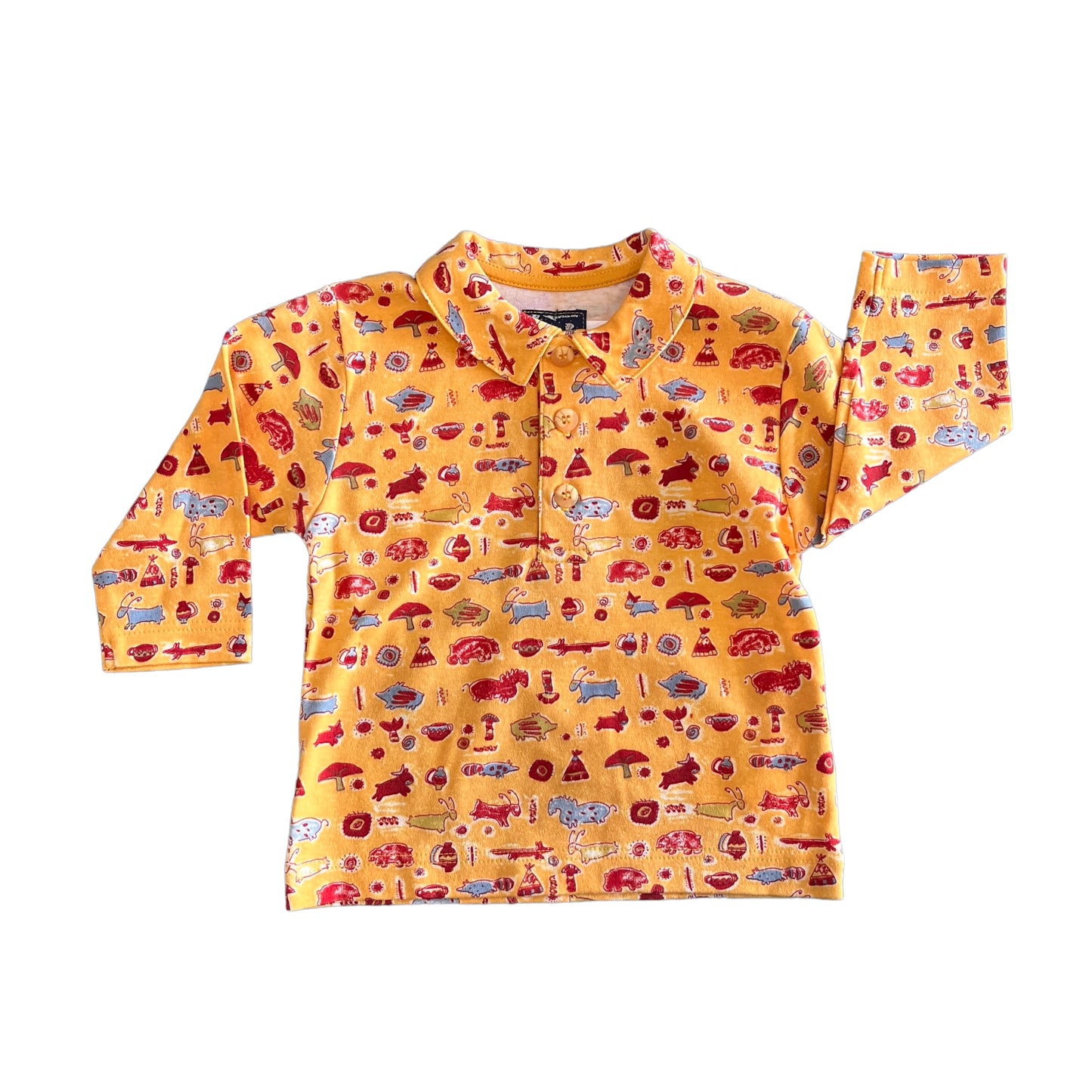 Vintage 80's Yellow Printed  Baby Shirt / Blouse / 3-6 Months