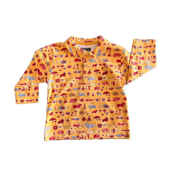 Vintage 80's Yellow Printed  Baby Shirt / Blouse / 3-6 Months