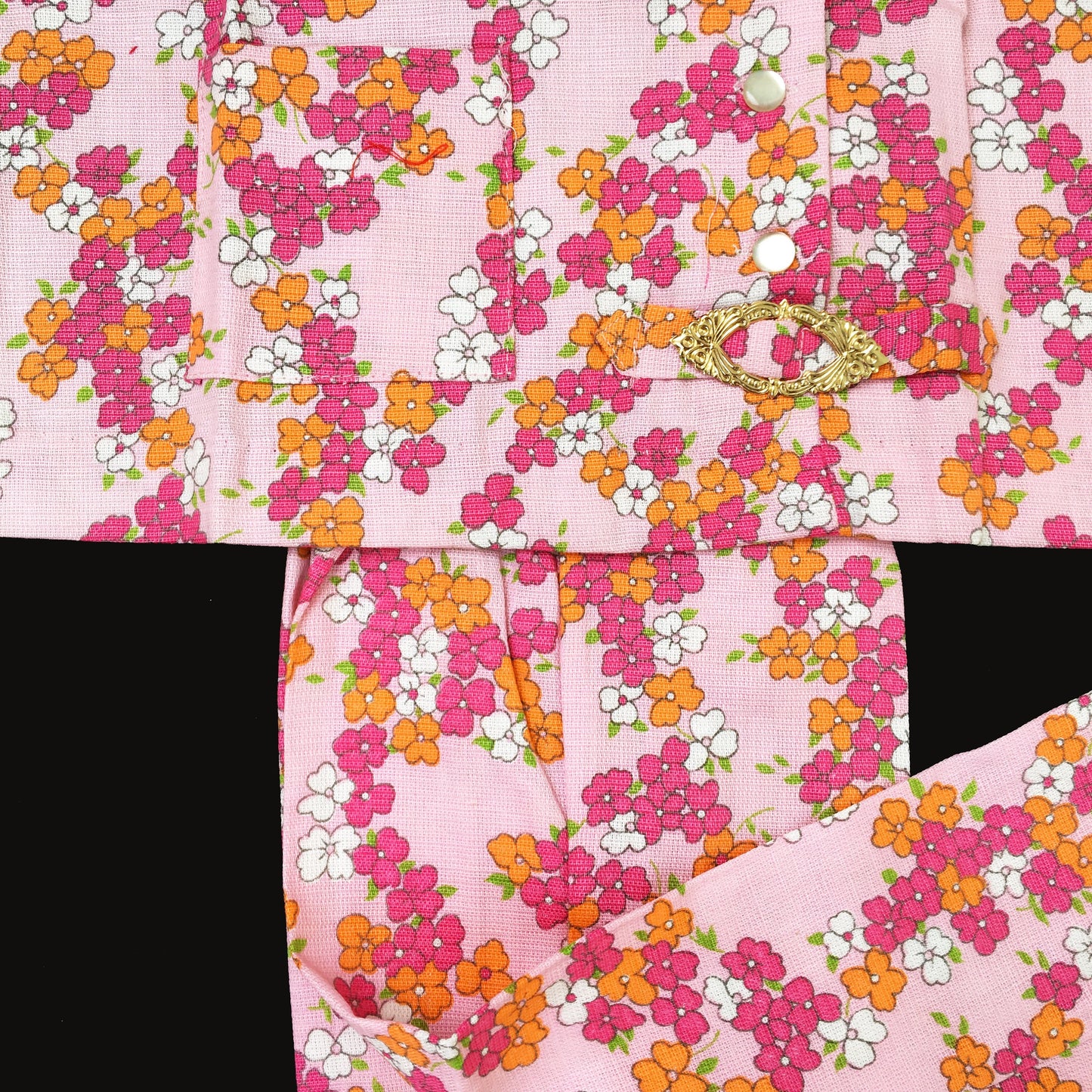 Vintage 60s FLoral/Liberty Pink Sleeveless Top And Trousers Set New Old Stock 2-3 and 3-4Y-Clothing Sets-Petit Pays Vintage
