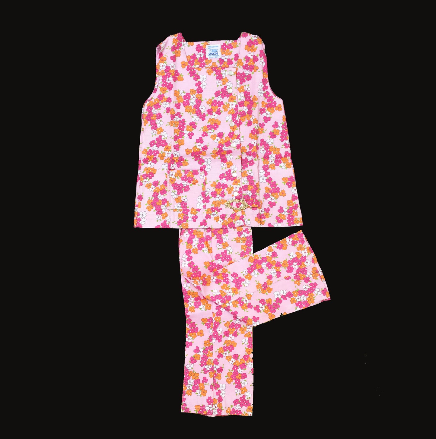 Vintage 60s FLoral/Liberty Pink Sleeveless Top And Trousers Set New Old Stock 2-3 and 3-4Y-Clothing Sets-Petit Pays Vintage