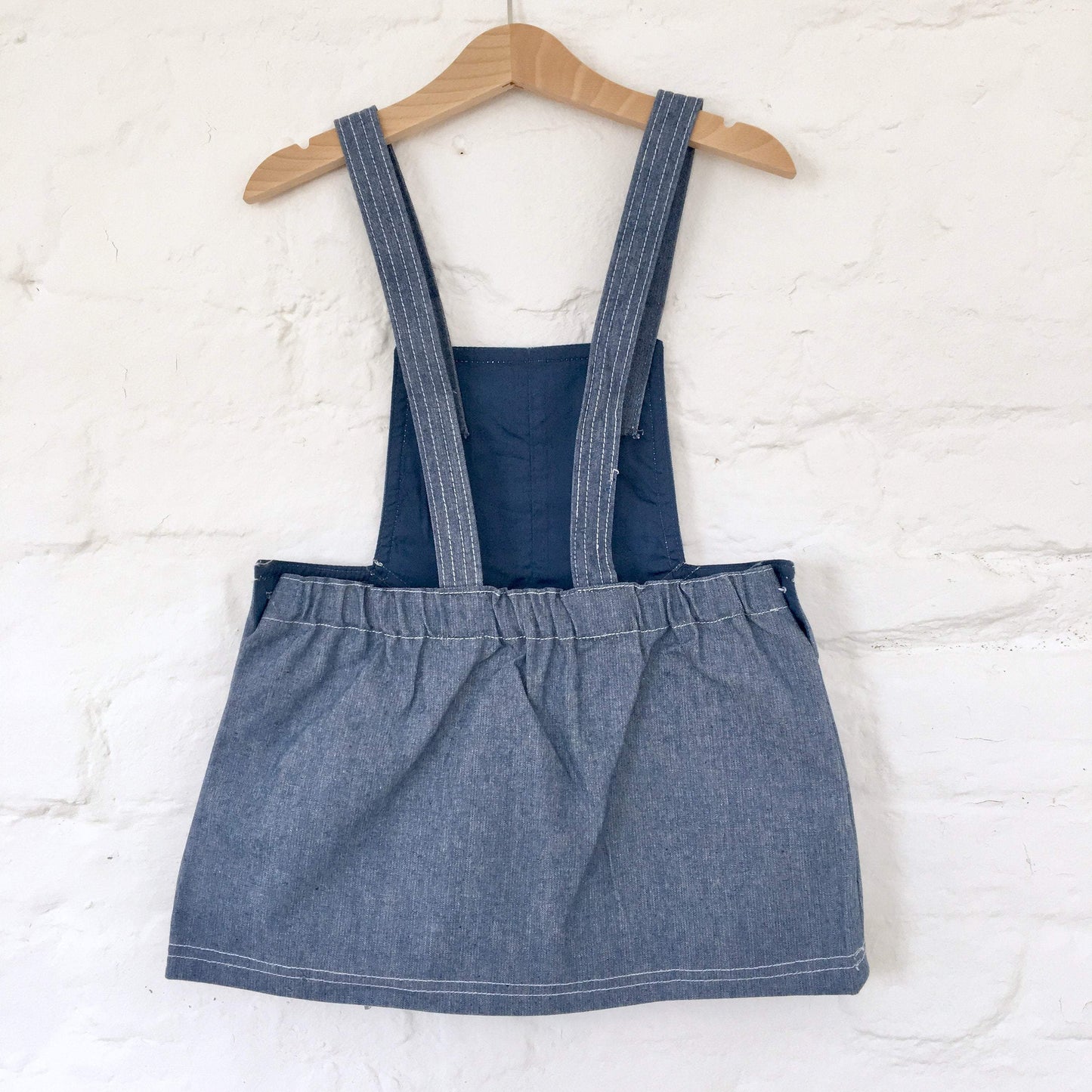 Vintage 60's Scandi Style Apple Applique Pinafore Denim Dress British Deadstock 2-3, 3-4, 4-5 Y-Dresses and Skirts-Petit Pays Vintage