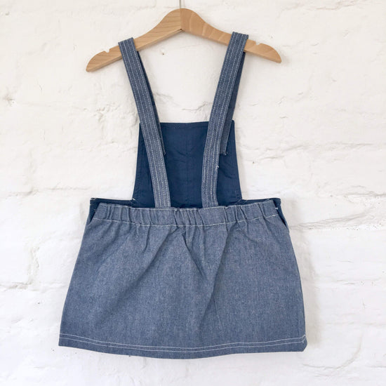 Vintage 60's Scandi Style Apple Applique Pinafore Denim Dress British Deadstock 2-3, 3-4, 4-5 Y-Dresses and Skirts-Petit Pays Vintage