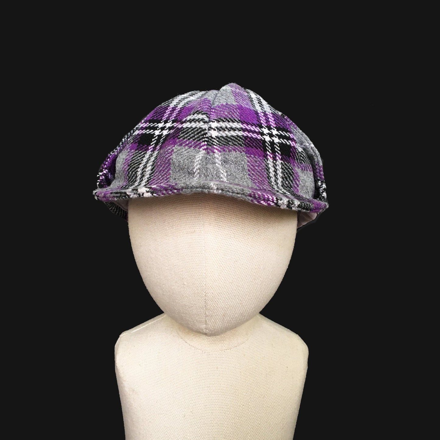 Vintage 70's Grey/Purple Plaid "Sherlock" Cap New old British Stock  18m/3Y