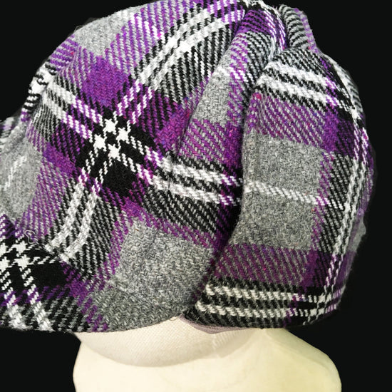 Load image into Gallery viewer, Vintage 70&amp;#39;s Grey/Purple Plaid &amp;quot;Sherlock&amp;quot; Cap New old British Stock  18m/3Y
