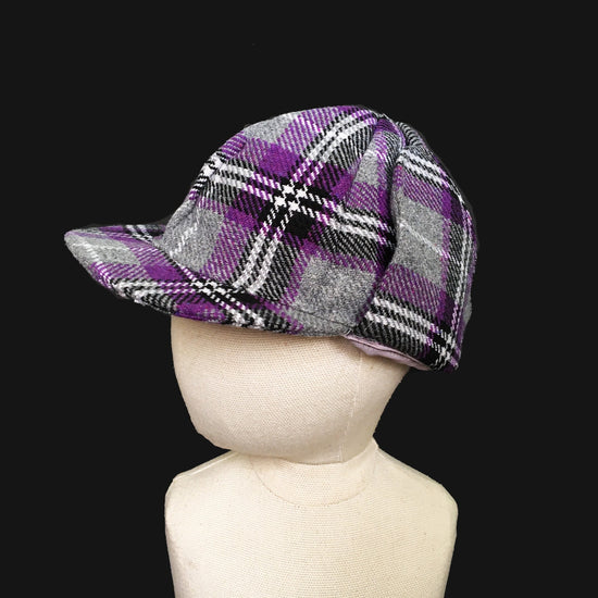 Vintage 70's Grey/Purple Plaid "Sherlock" Cap New old British Stock  18m/3Y