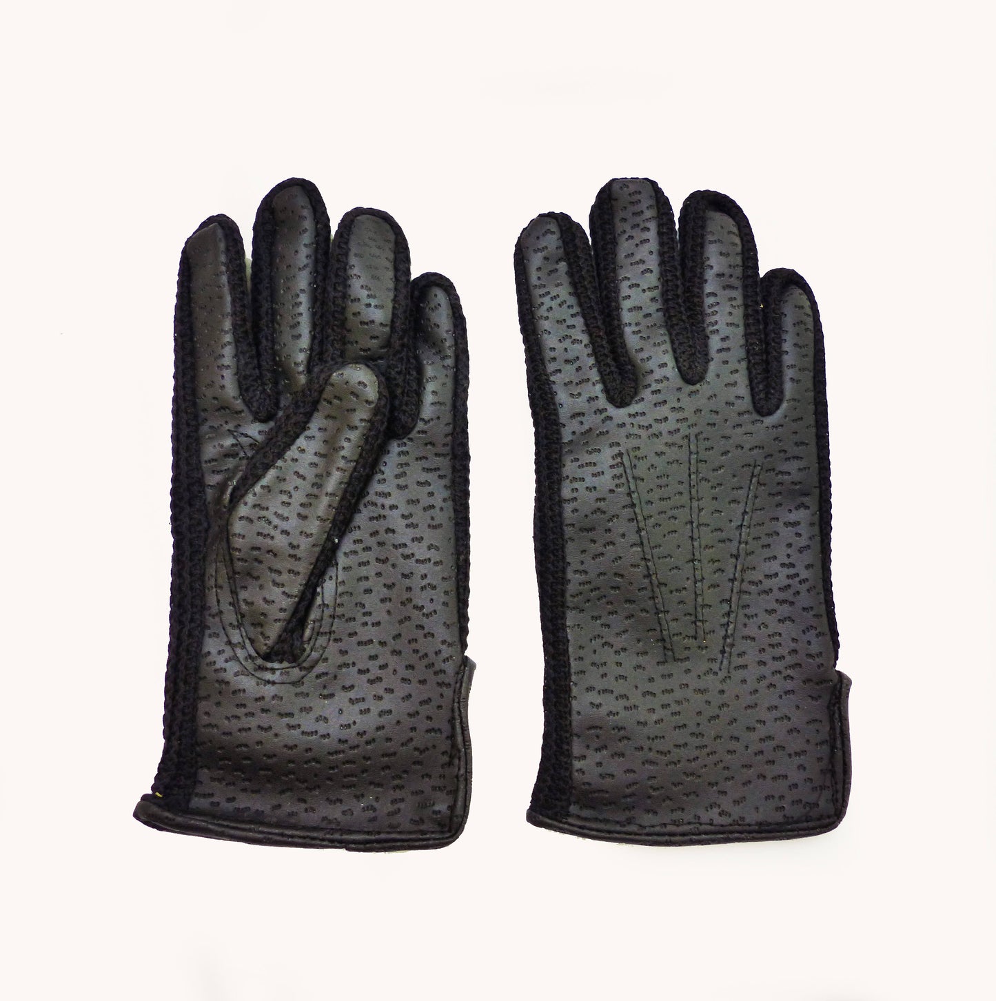 Vintage Lined 70s Black Faux-Leather Gloves 6-8 Y