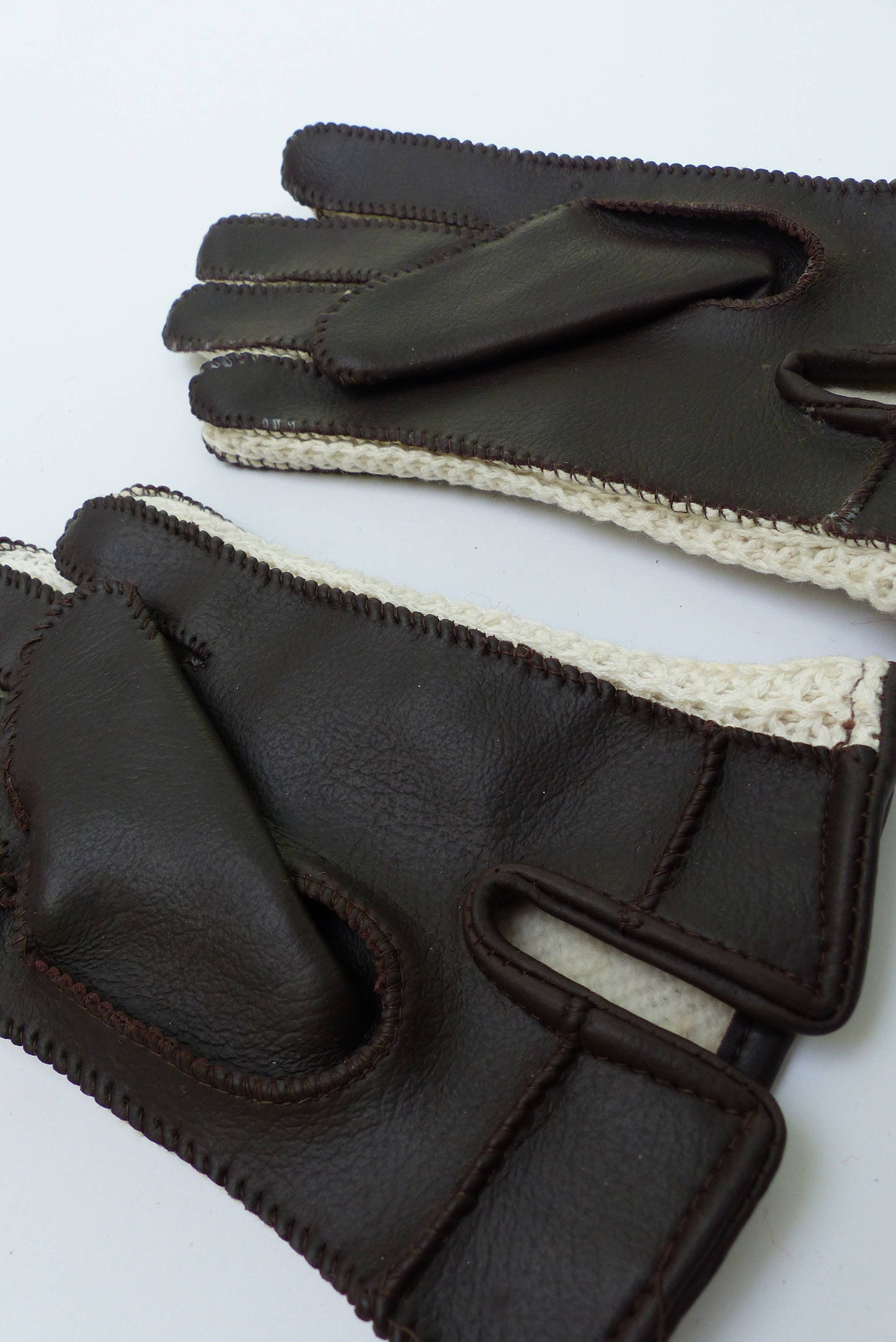 Vintage Lined 70s Brown/Cream  Faux-Leather Gloves 4-6 Y