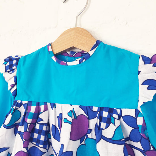 Vintage 70's Blue Psych Dress British Stock 18-24 Months